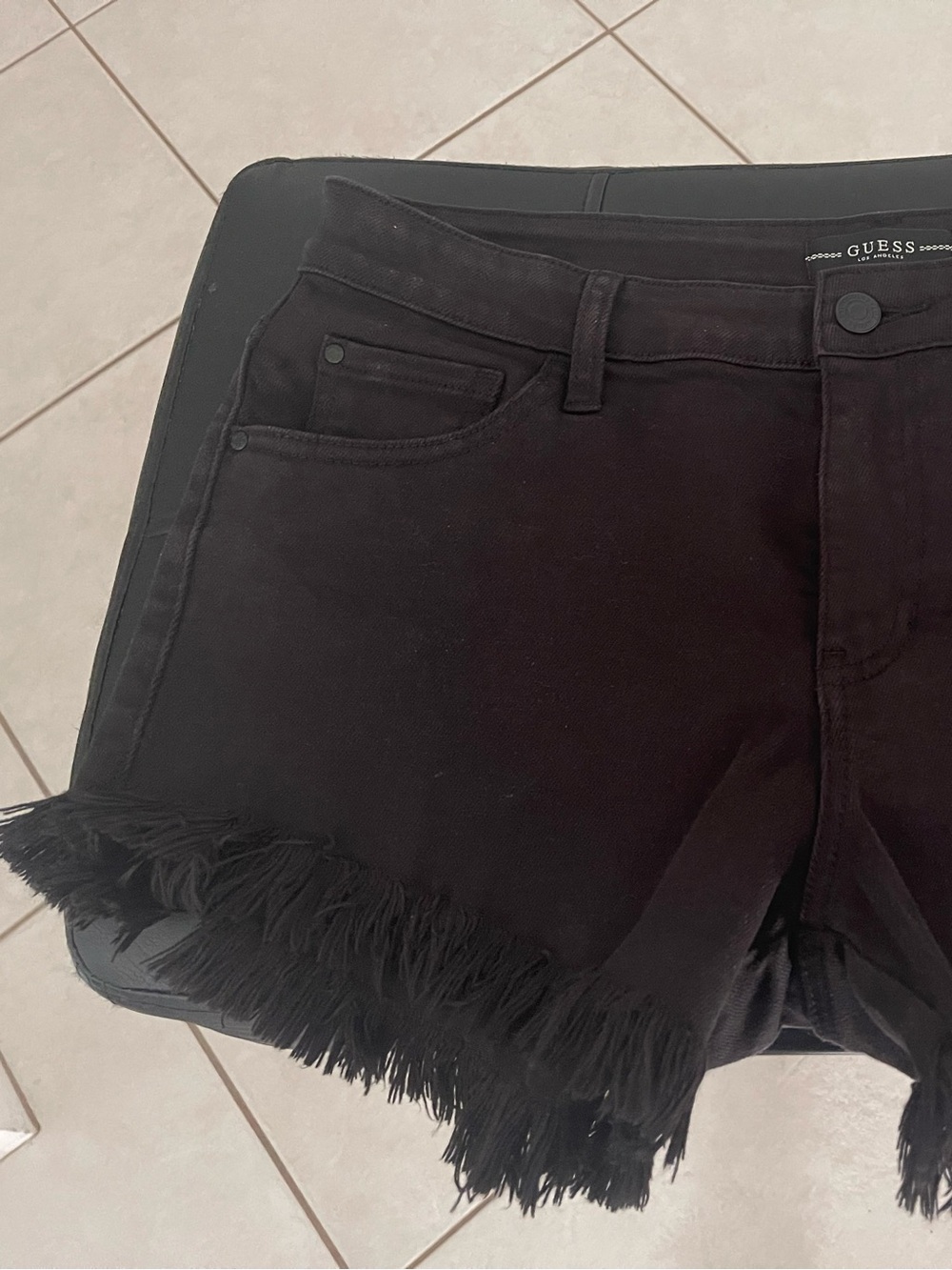 GUESS Black Frayed Hem Denim Shorts